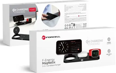 Zdjęcie produktu dla Bezprzewodowa ładowarka FORCELL F-ENERGY MagNetix 3w1 Qi2 20,5W kompatybilna z MagSafe czarna