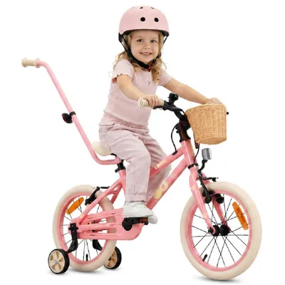 Obrázok produktu pre SUN BABY LOOFI Detský bicykel 16 palcov, ľahký hliníkový bicykel s hmotnosťou 6,9 kg pre deti od 4 rokov, s pomocnými kolieskami, košíkom, zvončekom, pre dievčatá