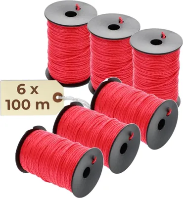 Produktbild von Maurerschnur rot 6er Set Richtschnur 100 m 2 mm reißfeste Schnur Pflasterschnur Bauschnur Mauerschnur Lotschnur Spannschnur Absteckschnur Verlegeschnur Markierschnur
