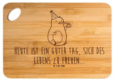 Produktbild von Mr. & Mrs. Panda Schneidebrett Avocado Feier - Transparent - Geschenk, Feierlichkeit, Hackbrett, Frühstücksbrett, Tröte, Party, holzschneidebrett, Holzbrett, Gute Laune