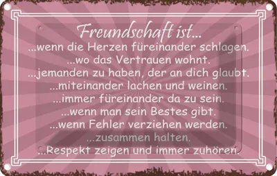 Produktbild von vianmo Blechschild 12x18 cm Freundschaft ist wenn Herze Dekoration Spruch Zitat