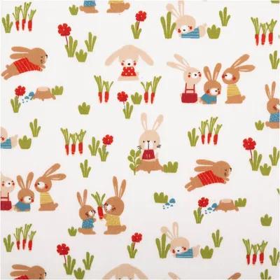 Produktbild von Baumwollstoff Meterware Hasen weiß grün rot braun 140cm