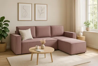 Obrázek produktu pro Rohová pohovka GUTTO CORDA ROSA v manšestrové látce s funkcí spaní - moderní design v módních barvách