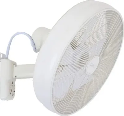 A white wall-mounted fan is shown against a white background.