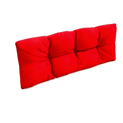 A red cushion on a white background.