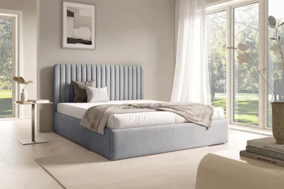 Produktbild von MEBLINI Briatore Polsterbett 140x200 mit Stauraum - Matratze, Lattenrost und Bettkasten - Kopfteil Bett mit Stauraum - Doppelbett - Stauraumbett - Betten - 140x200 - Hellgrau Samt/H3