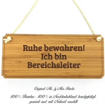 Produktbild von Mr. & Mrs. Panda Schild Bereichsleiter - Geschenk, Shabby, Geschenkidee, Diplom, Infotafel, Studium, Graviert, Praxisschild, Landhaus, Berufsschule, Hinweisschild