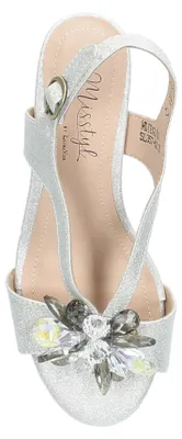 Produktbild von Misstyl by Laura Vita Damen Sandalette Glitzer Blüte Transparentabsatz MDIEGO 03, Größe:38 EU, Farbe:Silber