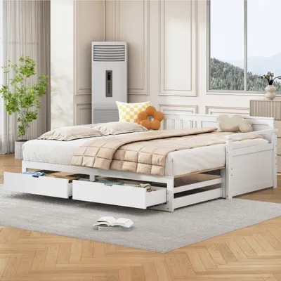 Produktbild von Tagesbett 90/180x190cm Ohne Matratze Weiss Kiefer Mit Schubladen Ausziehbett Multifunktional