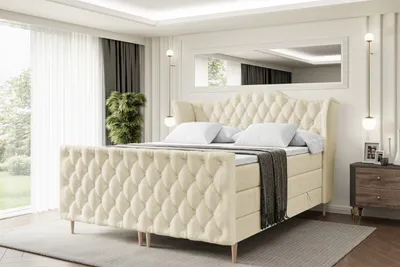 Produktbild von ALTDECOR Boxspringbett mit Holz Füßen, Matratze und Lattenrost, Topper, Fußteil, Polsterbett mit Bettkasten, Bett mit Stauraum H3- und H4- Matratze -VILA-FD-Z KING-200x200 - Beige Casablanca