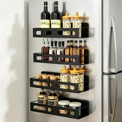 Produktbild von Magnetisches Gewürzregal für Kühlschrank, Schwarz, 4 Stück