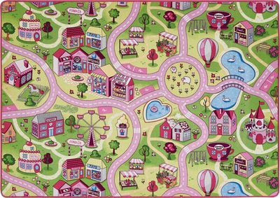 Straßenteppich Kinderspielteppich Mädchen 140 x 200 cm Kinderteppich Sweet Village Town Spielteppich