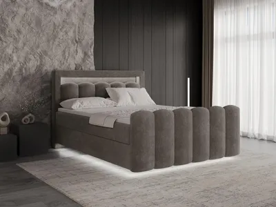 Produktbild von Chilly Möbel Design Bett Luméra - Komfort-Boxspringbett in Schwebeoptik mit Bettkasten, LED-Beleuchtung, Matratze und Topper 140x200 cm / H4 / Monte / Dunkelbraun