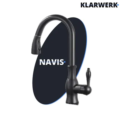 Produktbild von NAVIS | Elegante Edelstahl ausziehbare Küchenarmatur Schwarz | Luxus Mischbatterie hoher Bogen | Wasserhahn Hochdruck 360° drehbar 2 Anschlüsse