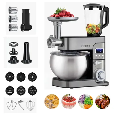 Produktbild von KB ELEMENTS 4 in1 Küchenmaschine - 8,5L, Teigknetmaschine, 2500W, Fleischwolf, StandMixer, Durchlaufschnitzler, 6 Pasta-Aufsätze