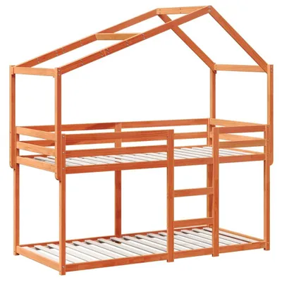 Produktbild von vidaXL Etagenbett mit Dach Wachsbraun 90x200 cm Massivholz Kiefer