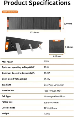 Produktbild von Solarmodul, 4-Modul-System, monokristallines Siliziummaterial, 200w