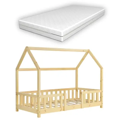 Produktbild von In And OutdoorMatch Kinderbett Rylee - Mit Fallschutz und Matratze - 70x140 - Holz - Für Mädchen - Für Jungen - Für Kinder
