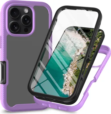Produktbild von iPhone 16 Pro Hülle, Bumper mit Eingebautem Displayschutz Komplettschutz Schutzhülle für iPhone 16 Pro Lila