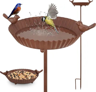 Produktbild von Vogelbad 122 cm x Durchmesser 24 cm - Futterstelle stehend oder auf Gartenstock - große frostbeständige Wasserstelle für Wildvögel - GHIAKQYT Vogelbad