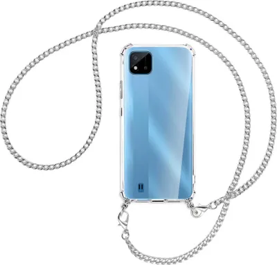 Produktbild von Handykette Backcover-Schutzhülle mit Band (Metall silberfarben) für Realme C11 2021 / C20 / C20A - silberfarbene Kette