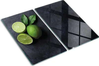 Obrázok produktu pre Sklenená ochranná doska – Kryt varnej dosky – Kryt na indukčnú dosku – 2x30x52 cm – Rýchle čistenie – Tvrdené sklo – Zelené limetky