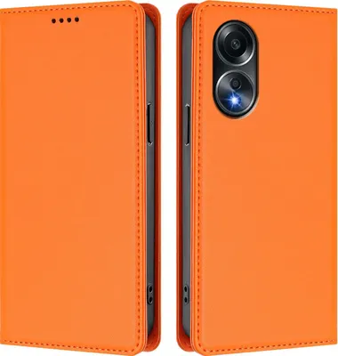 Produktbild von Handyhülle für Oppo A58 4G, Kunstleder Klapphülle Stoßfeste Magnetische Hülle mit Ständer Orange