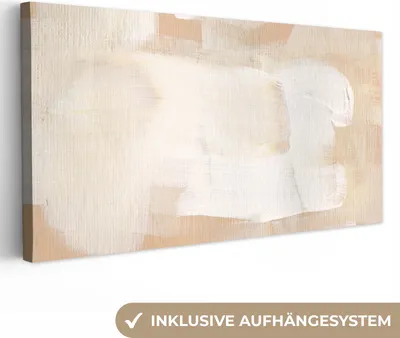Produktbild von MuchoWow® - Leinwandbilder - Kunst - Weiß - Beige - Modern, Wandbild, Wanddeko Bilder Wohnzimmer, 80x40 cm