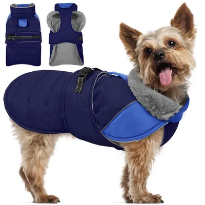 Produktbild von Hundemantel Winter Wasserdicht Fleecekragen Warm Winddicht Blau S