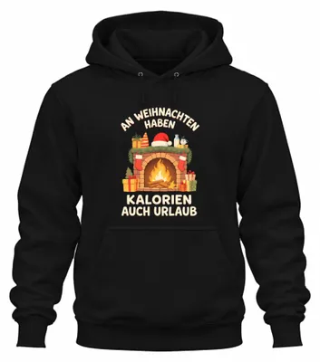 Immagine prodotto di A Natale le calorie hanno anche il regalo per le vacanze divertente caminetto unisex felpa con cappuccio, nero, XXL