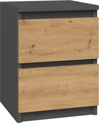 Image de 3xEliving Table de nuit, Chevet avec 2 tiroirs en Anthracite & Chêne Artisan avec plateau (L:30cm x H:40cm x P:30cm)