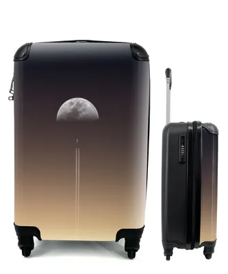 Produktbild von MuchoWow® Koffer Handgepäck Trolley Rollkoffer Kleine Reisekoffer mit 4 Rollen - Mond - Rakete - Weltraum - Cabin Size < 55x40x23 cm & 55x40x20 cm - Fotokoffer - Kabinenkoffer - Boardgepäck - Reise-Box - Reisekoffer - Reisegepäck - Koffer mit Bild - Trolley für Kinder