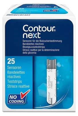 Obrázok produktu pre Testovacie prúžky Contour Next – 25 kusov na monitorovanie cukru v krvi