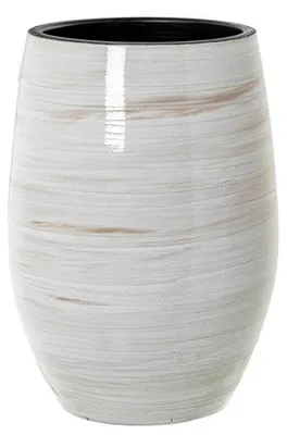 Runde Keramikvase, weiß-beige glänzend, 60x37x37 cm