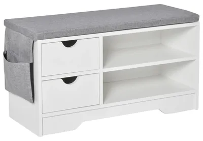 Image de Banc à chaussures, design moderne, rangement pratique, blanc et gris, 80,5 x 30,5 x 43,5 cm