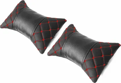 Immagine prodotto di 2 pezzi cuscino poggiatesta auto cuscino sedile auto in pelle nero rosso 8x30 cm
