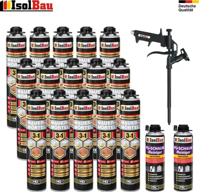 Mauermörtel 15 x 750ml SET Teflon Schaumpistole 2x Reiniger Montageschaum Mörtel