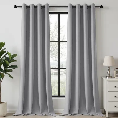 Immagine prodotto di Tende oscuranti, 2 pezzi, dimensioni 260 x 140 cm, colore grigio, aspetto lino, con passanti, ideali per la camera da letto