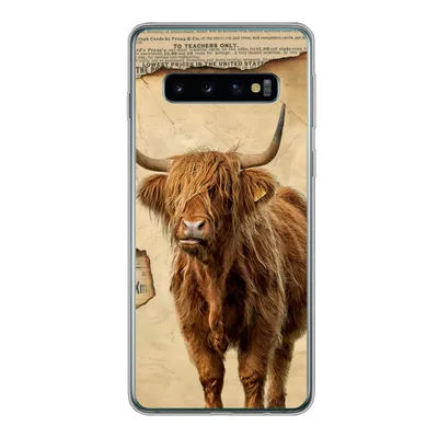 Produktbild von MuchoWow® Handyhülle Schutzhülle Hülle für Samsung Galaxy S10 Schottischer Highlander - Retro - Zeitungsartikel Silikon Softcase Handy Hülle - Handytasche