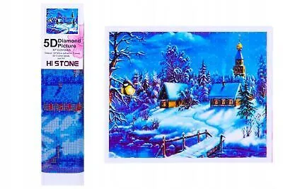 Zdjęcie produktu dla Diamentowa mozaika "Zima w miasteczku nad rzeką", 30x40 cm, kreatywne diamenty