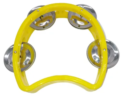 Zdjęcie produktu dla Tamburyn plastikowy, ręczny instrument perkusyjny z 4 dzwoneczkami, dla dzieci, do muzyki, rytmu, idealny do szkoły, imprez, koncertów, kolor żółty