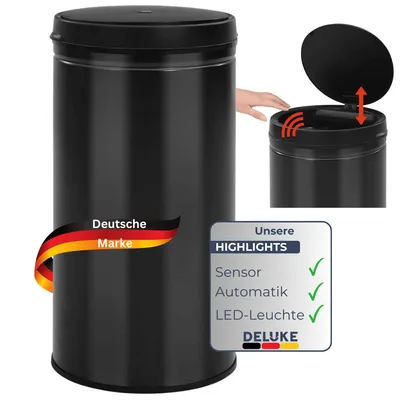 Produktbild von DELUKE® Sensor Mülleimer Küche 60L Schwarz - Automatik Bewegungssensor Klemmring | Smarter Abfalleimer mit Deckel Müllbehälter Kücheneimer