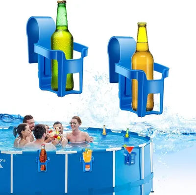 People enjoying themselves in a pool with drinks.