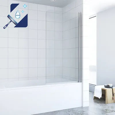 Produktbild von Badewannenaufsatz 80x140cm Duschabtrennung Duschwand Glaswand Spritzschutzwand für Badewanne 5 mm ESG-Sicherheitsglas Nano Beschichtung