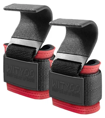 Immagine prodotto di Gancio di assistenza per sollevamento pesi, ideale per allenamento della forza, fitness, powerlifting e sollevamento pesi, per uomini e donne, colore rosso intenso