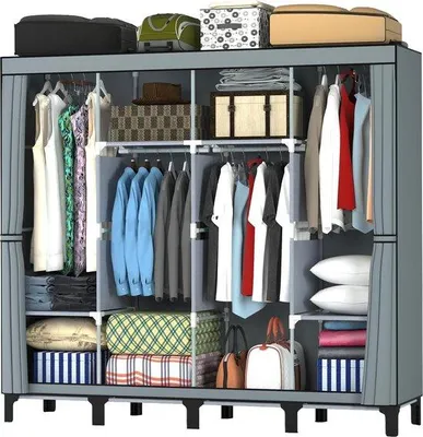 Imagen del producto de Armario de tela Unyqoos® de 170 x 175 x 45 cm – armario textil plegable con 2 barras para colgar y 18 bolsillos laterales, independiente, ideal para dormitorios