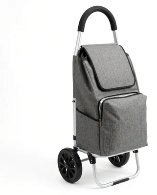 Produktbild von G.mütlich Einkaufstrolley klappbar mit Kühlfach, Einkaufshilfe Aluminium leicht, Einkaufswagen Shopper Trolley rückenschonend, inkl. Regenschirm Grau