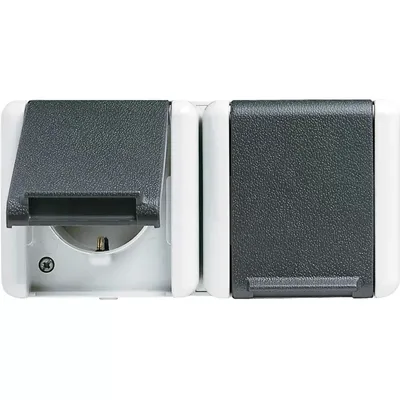 Image de JUNG Prise SCHUKO double 8220W WG800 IP44 horizontal.Mont.4 Lei-E.1Abd