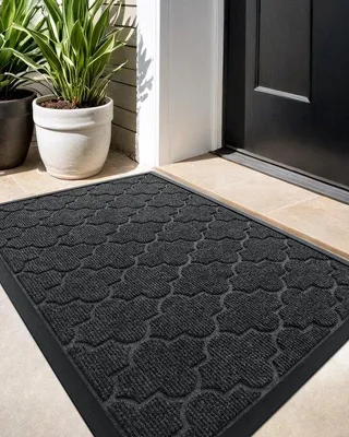 Imagen del producto de Ibenzoa® Alfombra exterior para pies, 60 x 90 cm – resistente a la intemperie y lavable, color gris, alfombra de polipropileno con base de goma antideslizante y perfil bajo