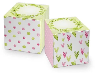 Produktbild von Logbuch-Verlag 10 kleine Geschenkboxen rosa grün weiß Herz Gastgeschenk Hochzeit Verpackung Give-Away Faltschachtel 7 x 7 cm Kommunion Kindergeburtstag Taufe50 Stück